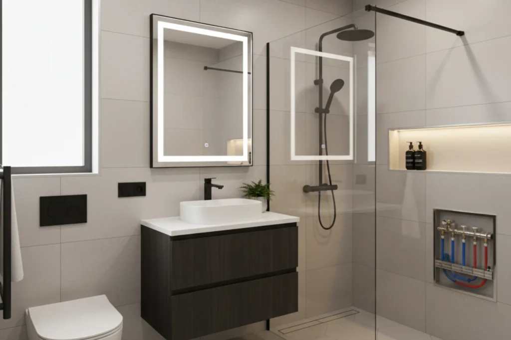 Ensuite upgrades in New Plymouth with modern vanity, shower installation, and reliable plumbing and electrician services by Bathroom Renovations New Plymouth