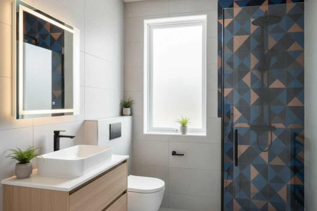 Small bathroom renovations in New Plymouth with modern vanity, updated fixtures, and stylish tiled shower by Bathroom Renovations New Plymouth