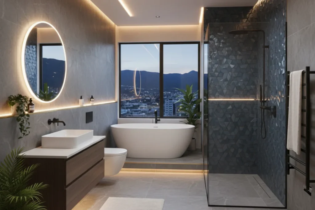 Luxury bathrooms in New Plymouth with freestanding tub, modern lighting, and elegant shower by Bathroom Renovations New Plymouth