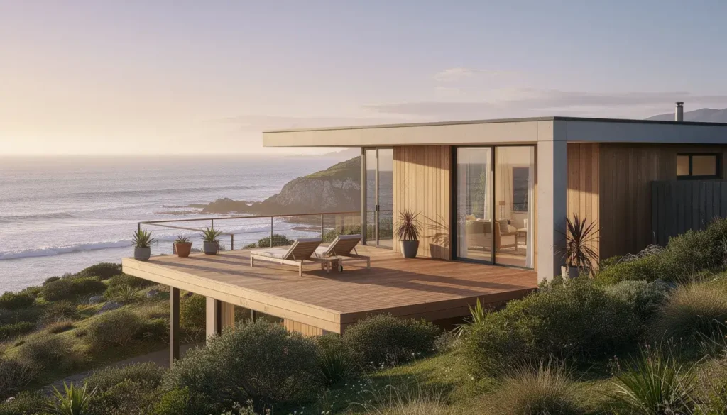 A luxury coastal home showcasing high quality bathroom renovations New Plymouth residents trust for durability and style.